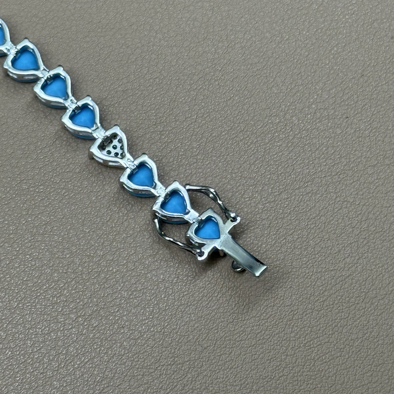 925 Sterling Silver Lab Turquoise CZ Heart Tennis Bracelet 13g 6.75” 6.7mm