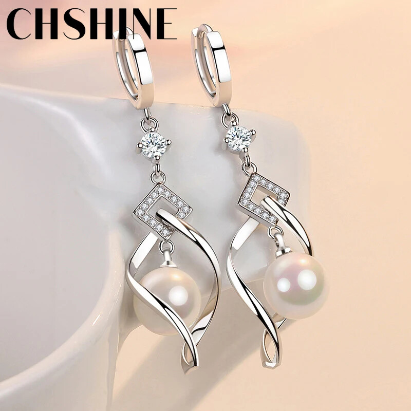 CHSHINE 925 Sterling Silver Pearl Rotate Earrings for Women’s Fashion Jewelry