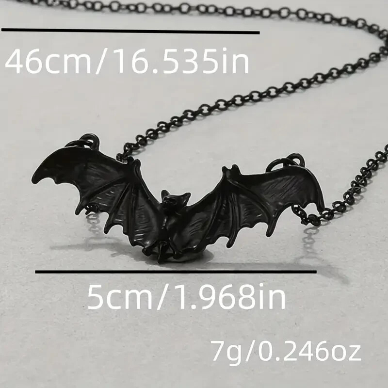 Black Bat Pendant Necklace Halloween Gothic