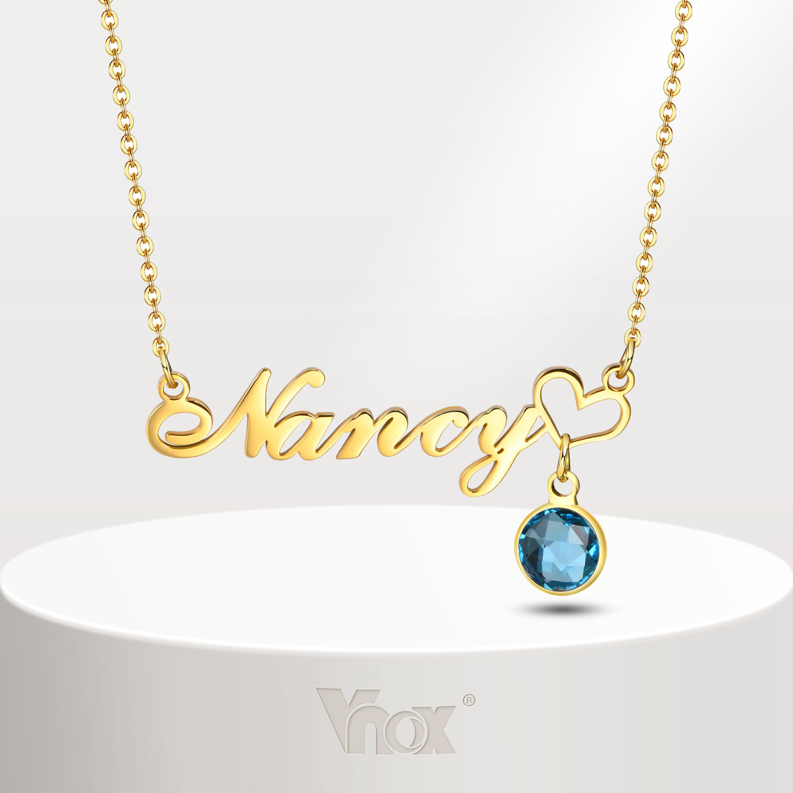 Vnox Personalized Name Necklace Custom Birthstone Pendant Stainless Steel Chain