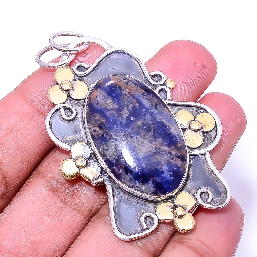 Orange Sodalite – Minas Gerais Oxidised Two Tone 925 Silver Pendant 2.34″ P34