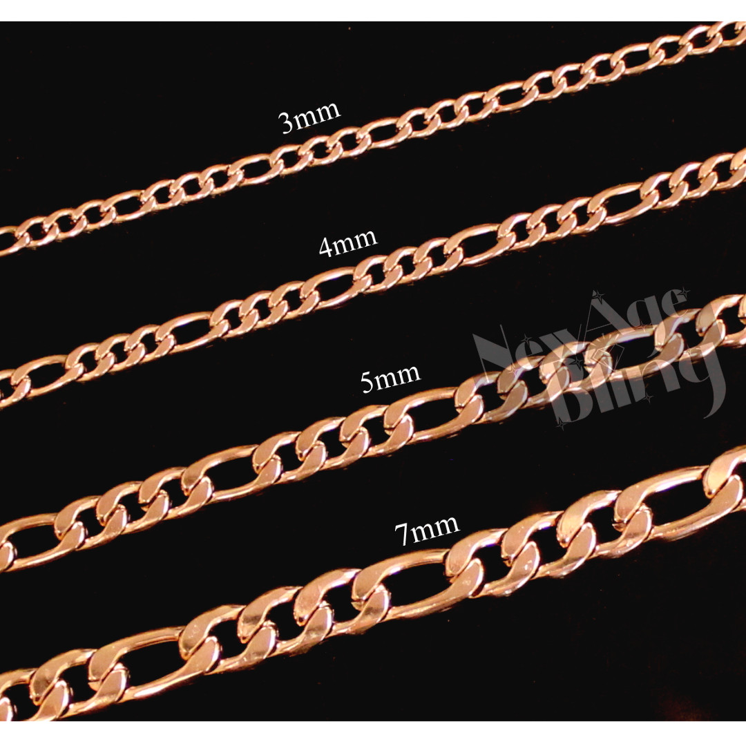 Rose Gold Plated Stainless Steel Figaro 16″- 30″ Men Women Necklace 3/4/5/7mm