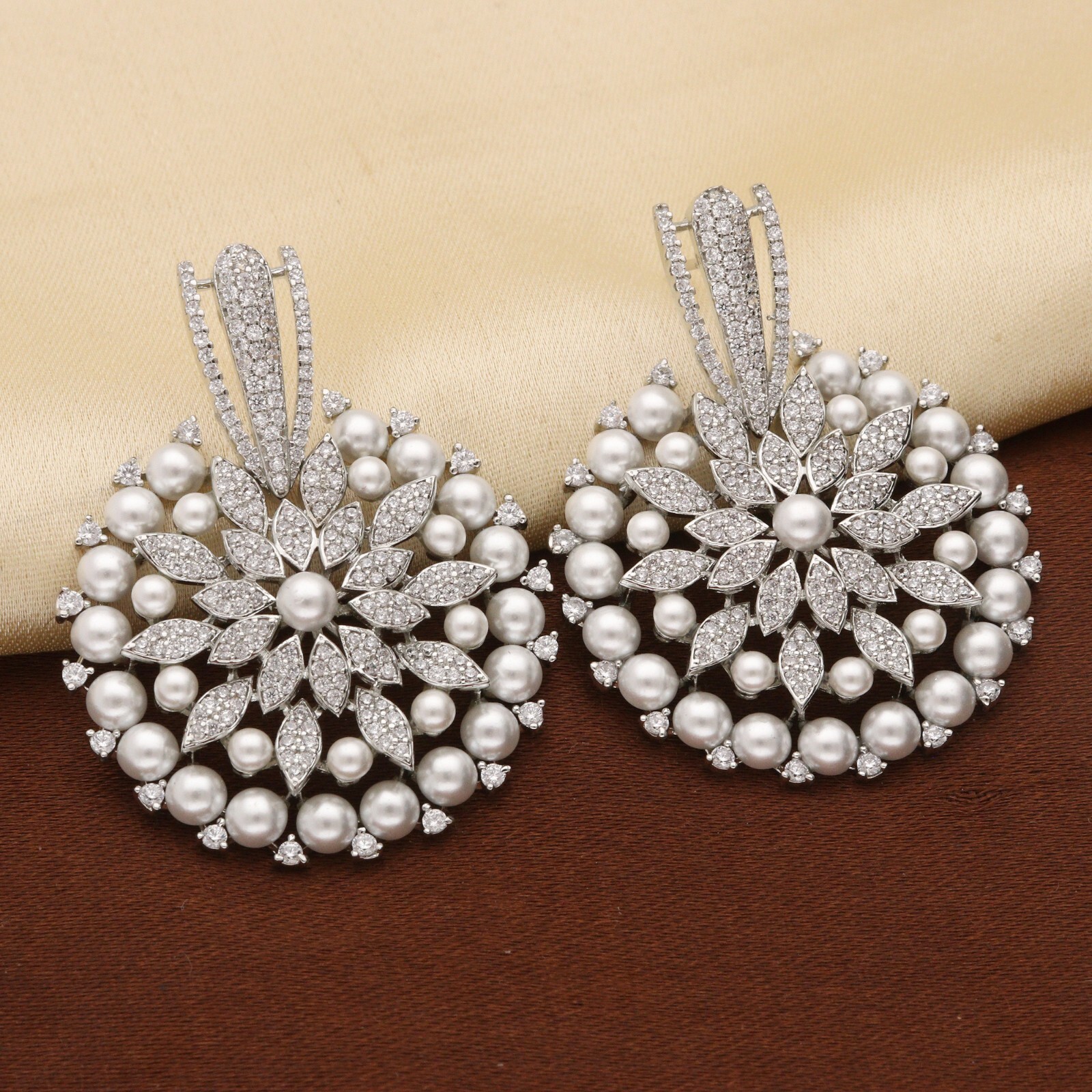 CZ Diamond Drop Earrings White Finish Bridal