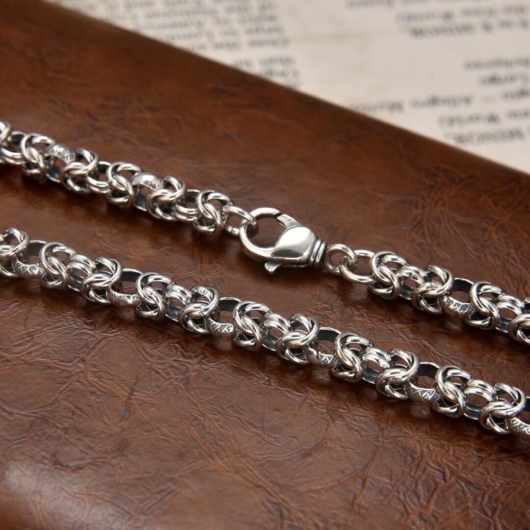 Genuine 925 Sterling Silver 6mm Byzantine Link Chain Men’s Necklace 23.6inch