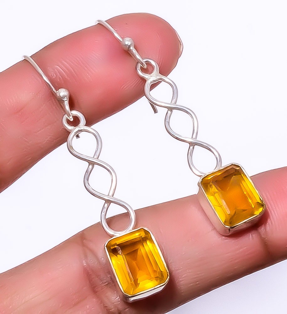 Citrine Gemstone 925 Silver Plated Spiral Earring 1.79″ T66