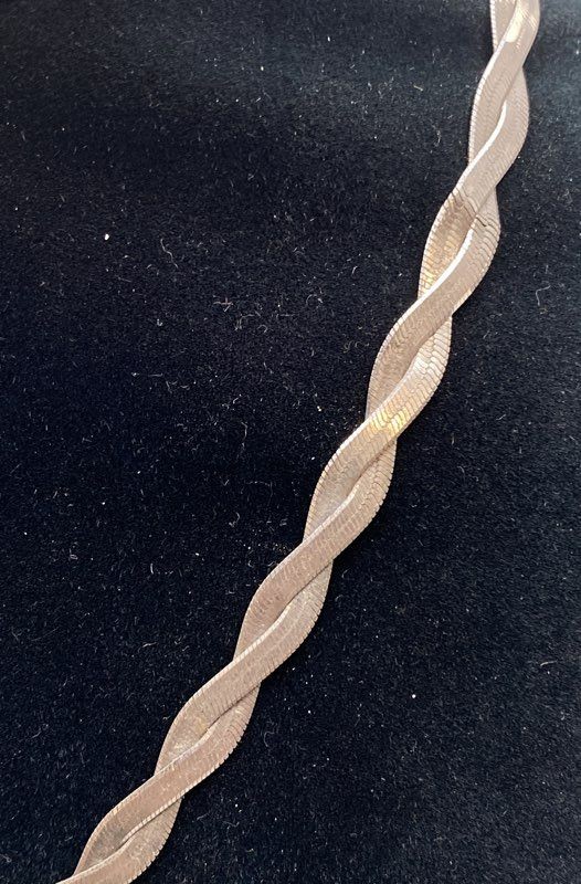 Sterling Silver 925 Italy Twisted Braided Herringbone Necklace 18 Inch 13.2g