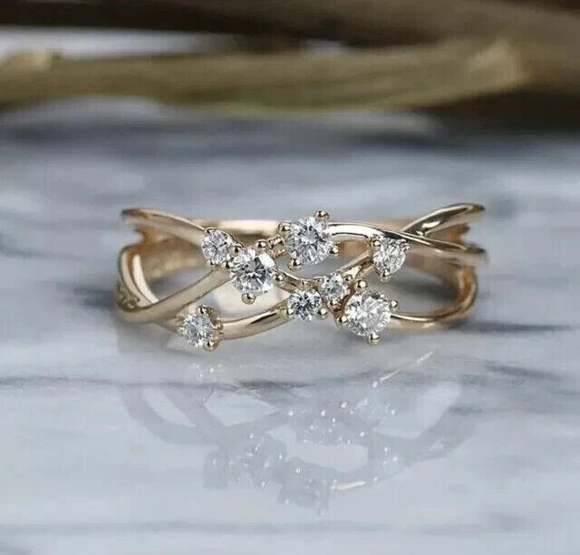 2.10 Ct Round Cut Simulated Diamond Crisscross Band Ring 14k Yellow Gold Plated