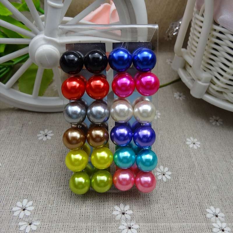 12 Pairs Of Jewelry Imitation Pearl Resin Plastic Ductile Iron Needle Earrings