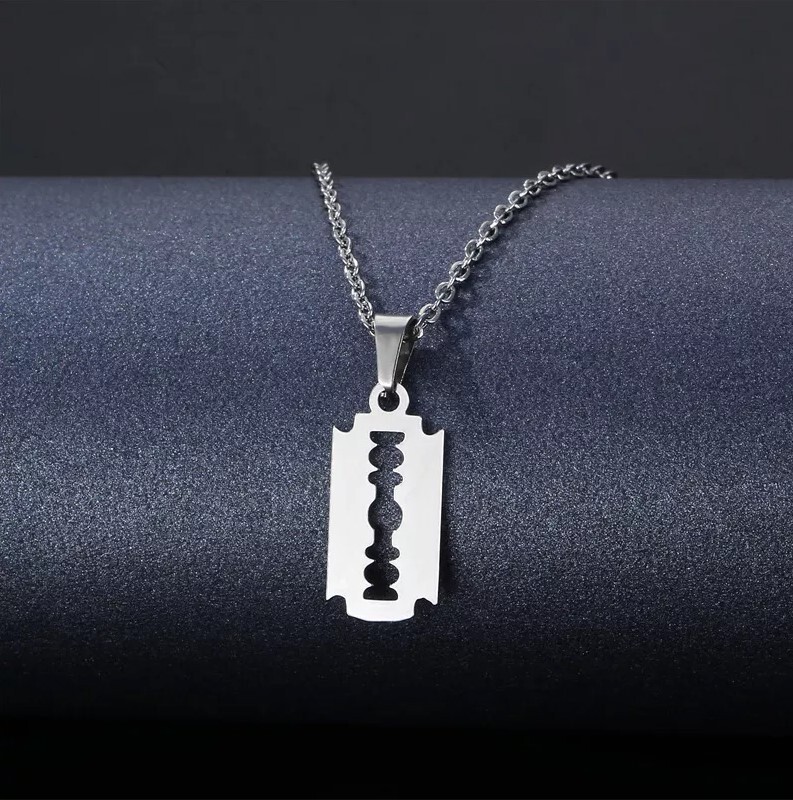 Silver Stainless Steel Silver-Tone Razor Blade Pendant Necklace