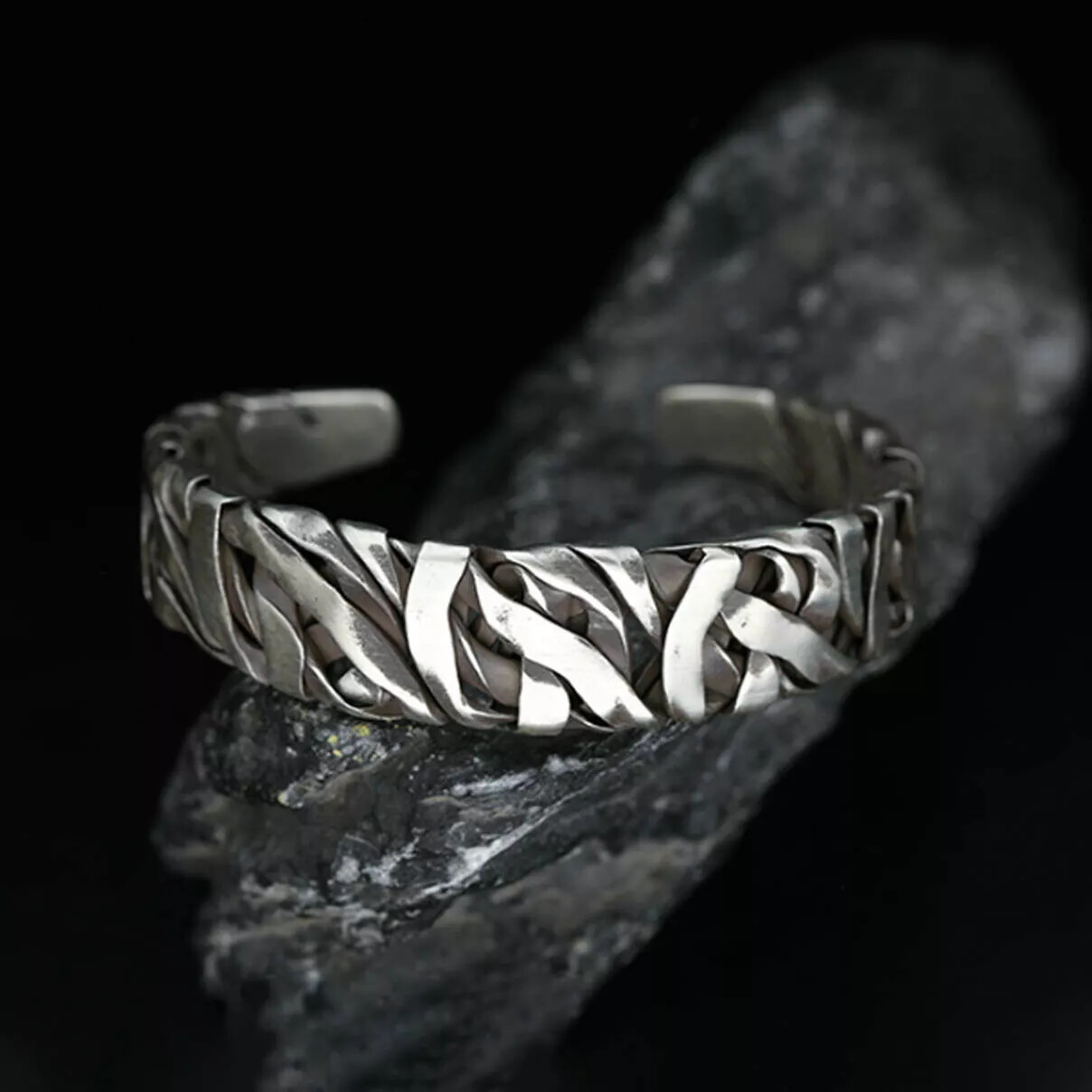Men’s Retro Twisted Open Wide Bracelet Sterling Silver Bangle Jewelry Gift USA