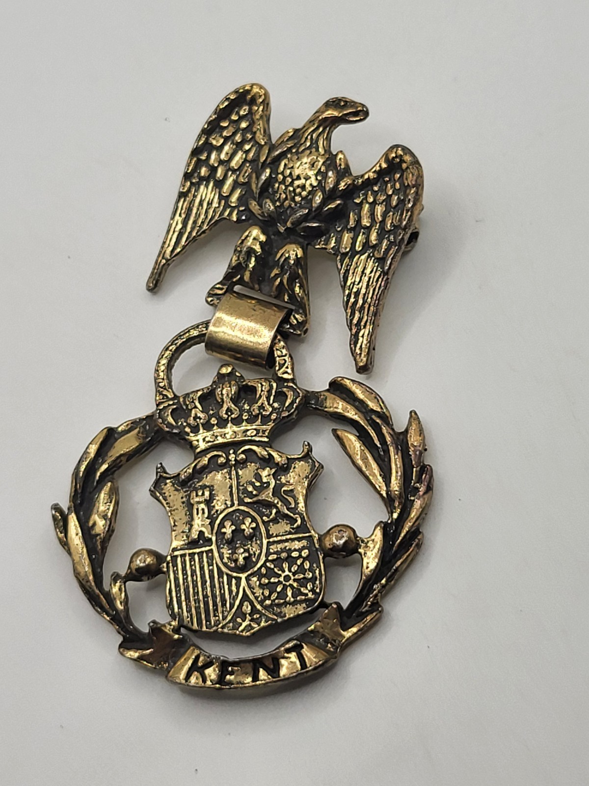 Vintage Kent XIV Coat of Arms Crest Medallion Eagle & Shield Goldtone Brooch Pin