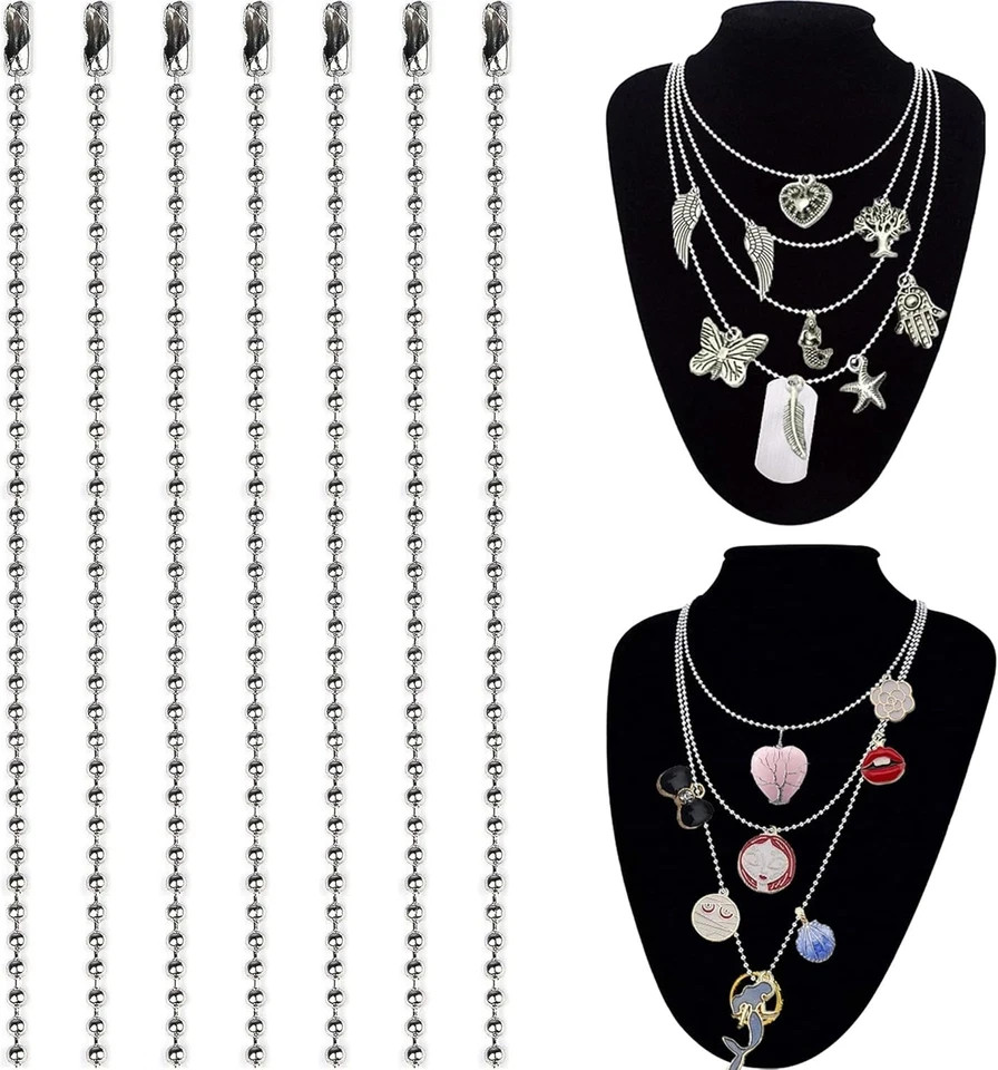50-Pack Dog Tag Chain Ball Chain Necklace Bulk, Beaded Necklace Chains for Jewel