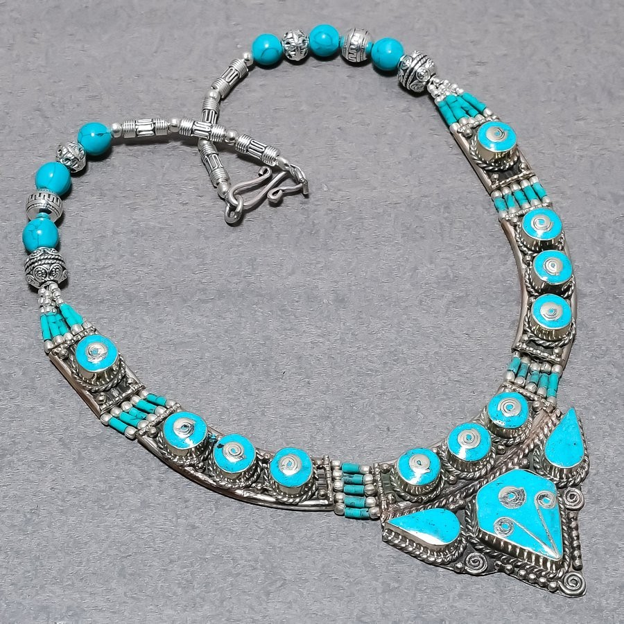 Tibetan Turquoise Handmade Fashion Statement Nepali Jewelry Necklace 18″ SR 6960