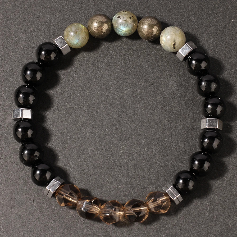 Iron ore ironstone Gray Moonstone bracelet women men unisex natural stone beads