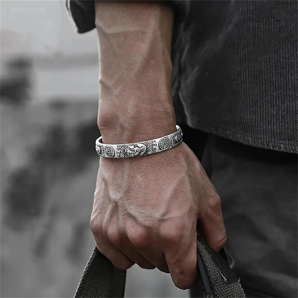 Hiphop Rock Feather Wing Cuff Bracelets For Men Boys Silver Color Metal