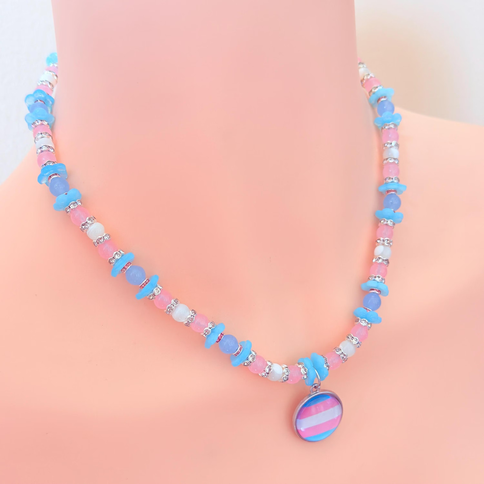 Transgender Pride Gemstone Necklace | LGBTQIA+ Gift