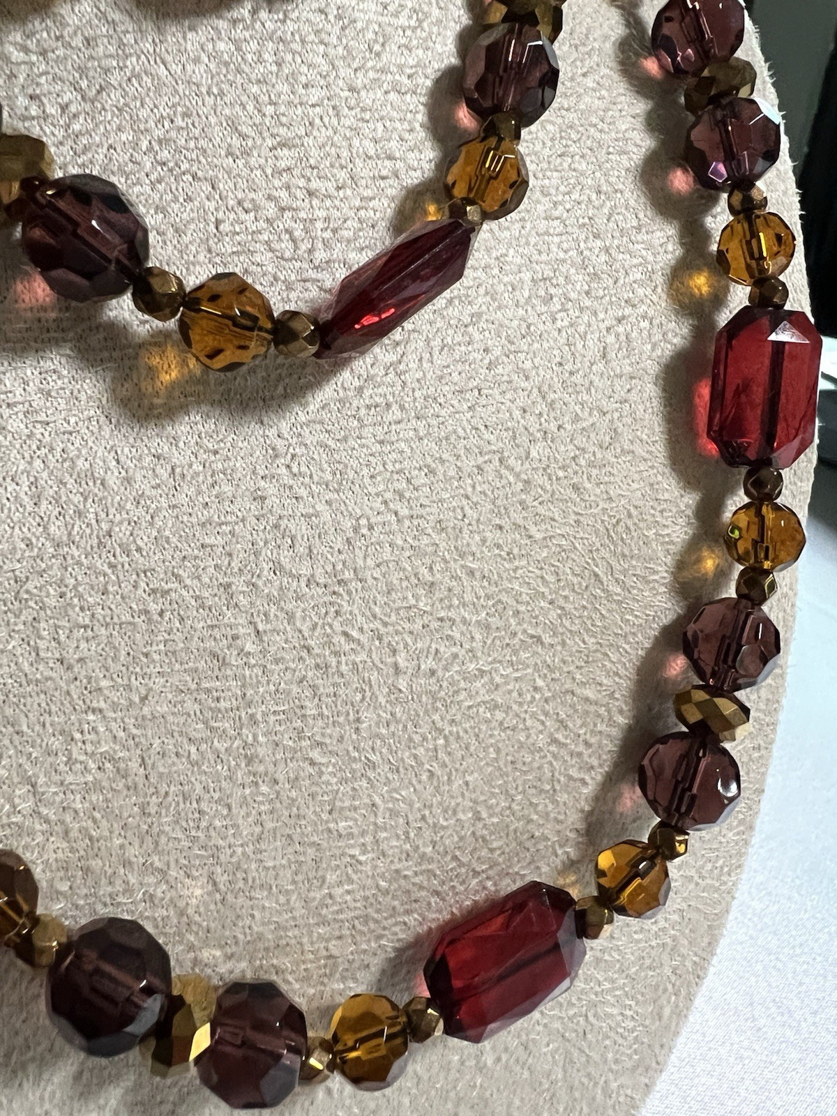 Multi Strand Statement Necklace Autumn Burgundy Amber Faceted Beaded 3 Tier NWT