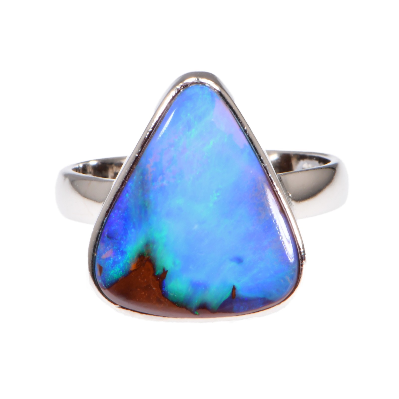 Boulder Opal Ring Blue Green Fire October Birthstone