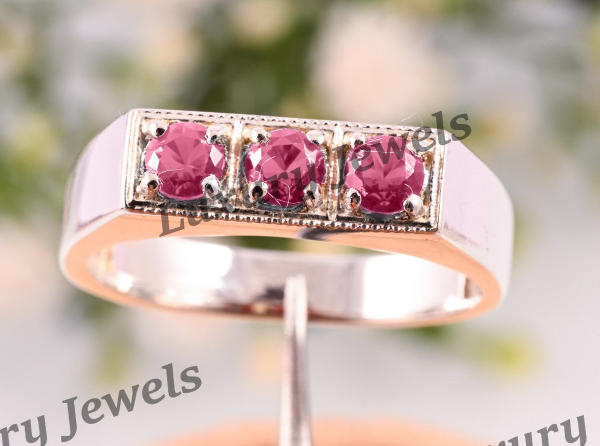 Pink Tourmaline Signet Ring for Men 925 Sterling Silver Handmade
