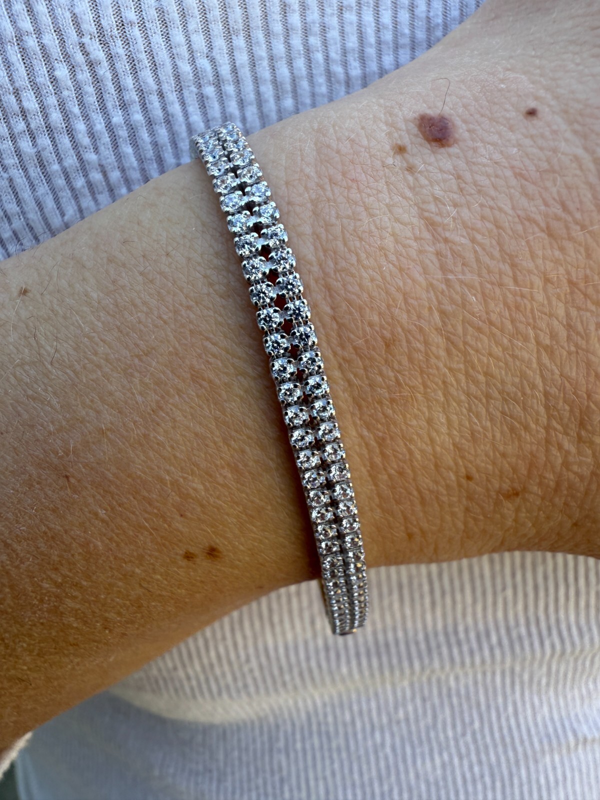 Real 925 Sterling Silver Micro Two Row 4.5mm Tennis Bracelet CZ 6-8″ Iced