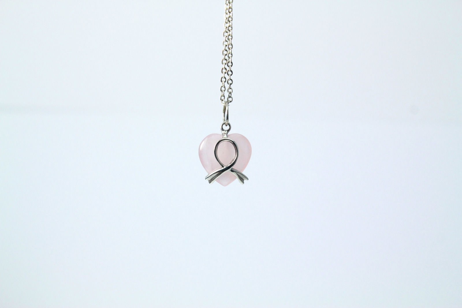 17″ Silver Tone Cable Link Chain with Pink Stone Heart Pendant 4.2 Grams NEC1929