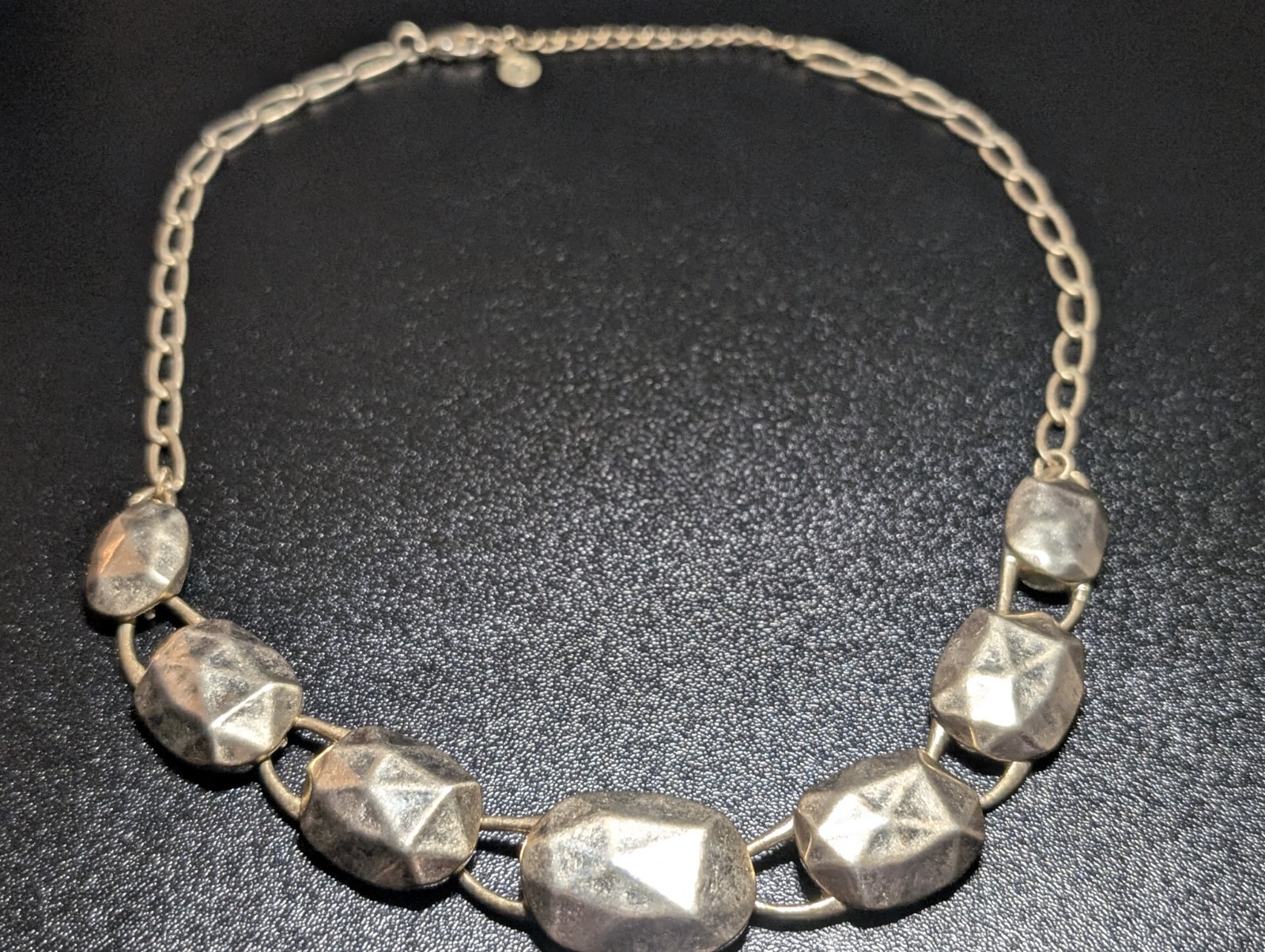 Modernist Gold Tone Faceted Geometric Nugget Collar Necklace Statement Chunky