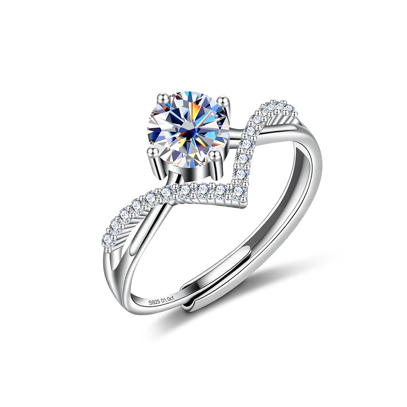 1 Carat Moissanite Rings for Sterling Silver Adjustable Engagement Wedding Pr…
