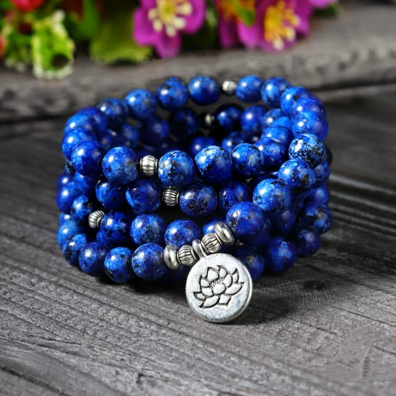 Lapis Lazuli Blue Mala Prayer 108 Beads Healing Spiritual Protection Bracelet