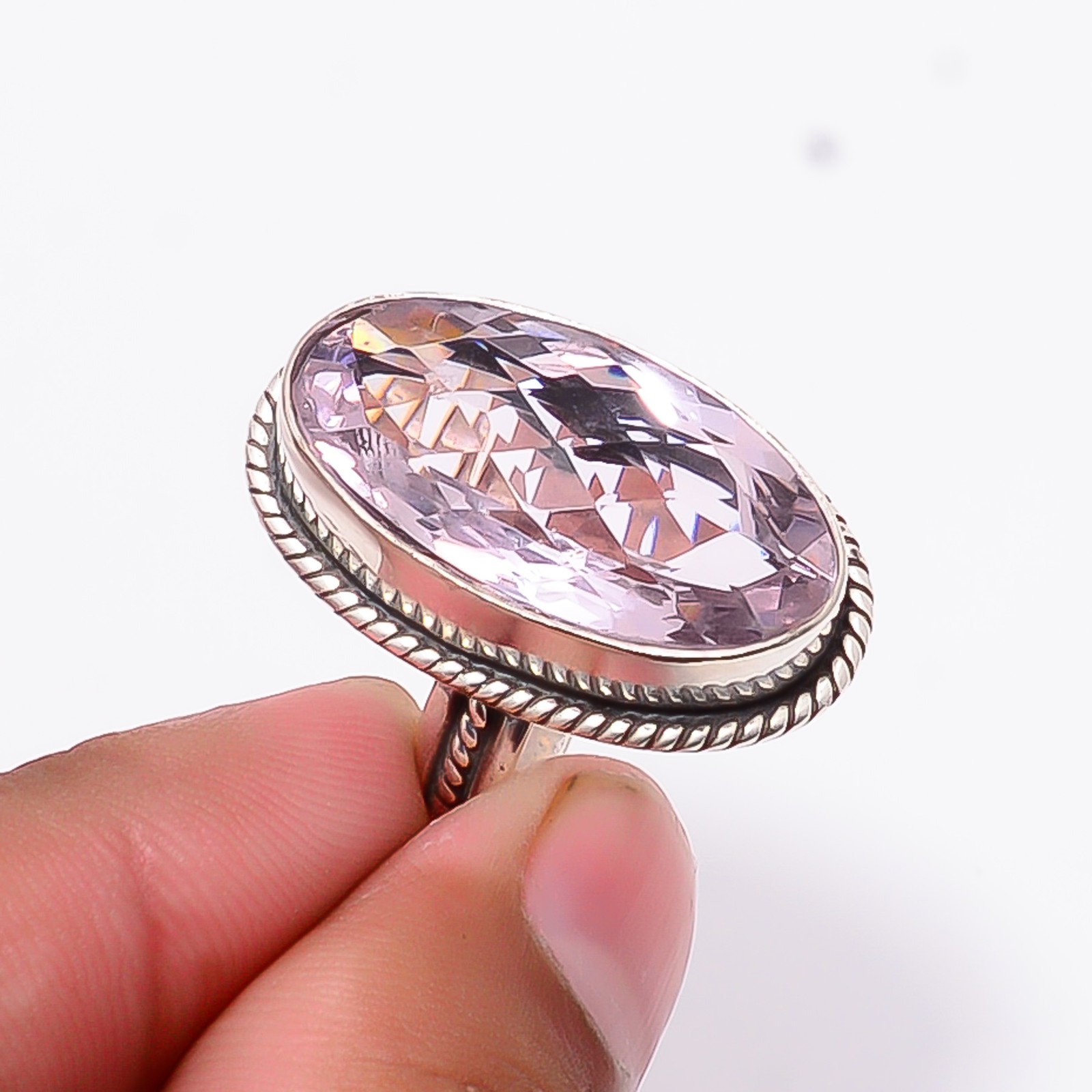 Pink Kunzite Artisan 925 Sterling Silver Ring S.8 R125045