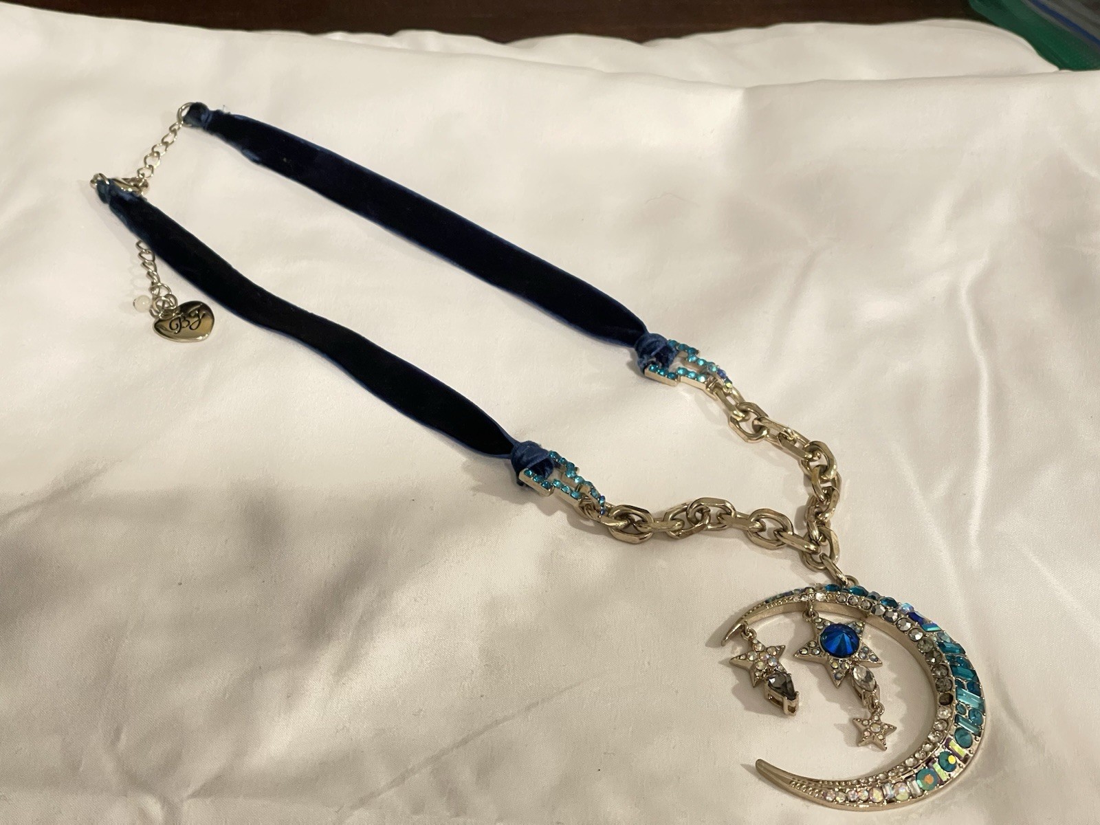 Betsey Johnson Blue Crystal Crescent Moon & Star Pendant Necklace Adjustable