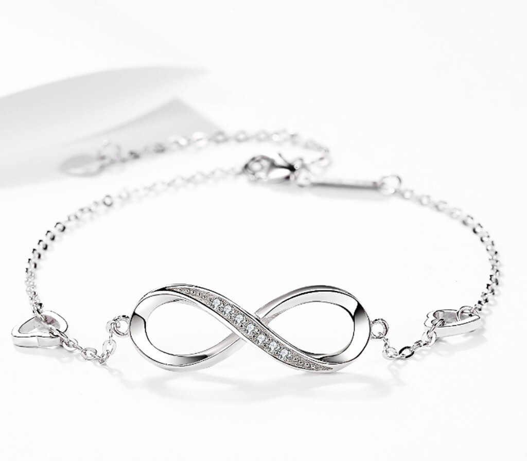 Fashion Women 925 Sterling Silver CZ Infinity Heart Love Chain Bracelet 7-8.5″