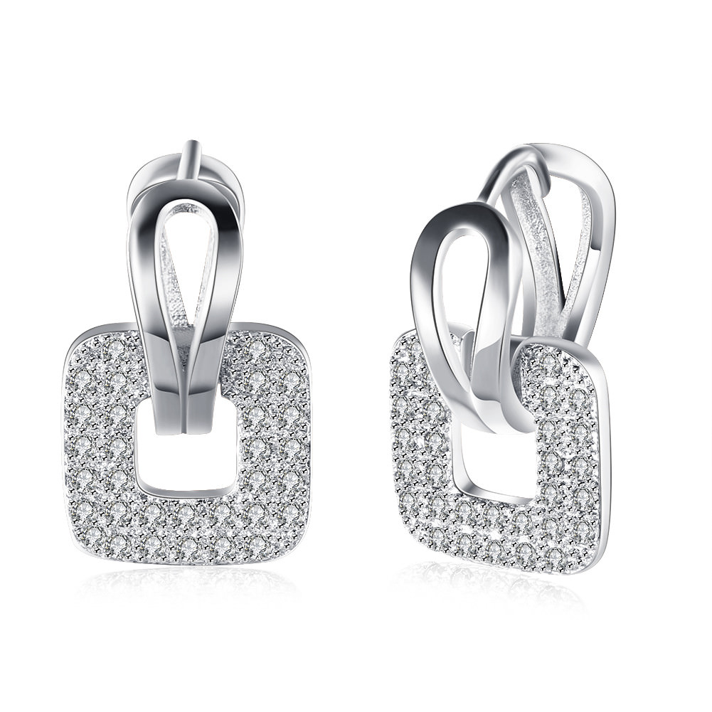 Platinum Plated Earrings Drop Dangle AAA Zirconia Latch Back Clasp L577