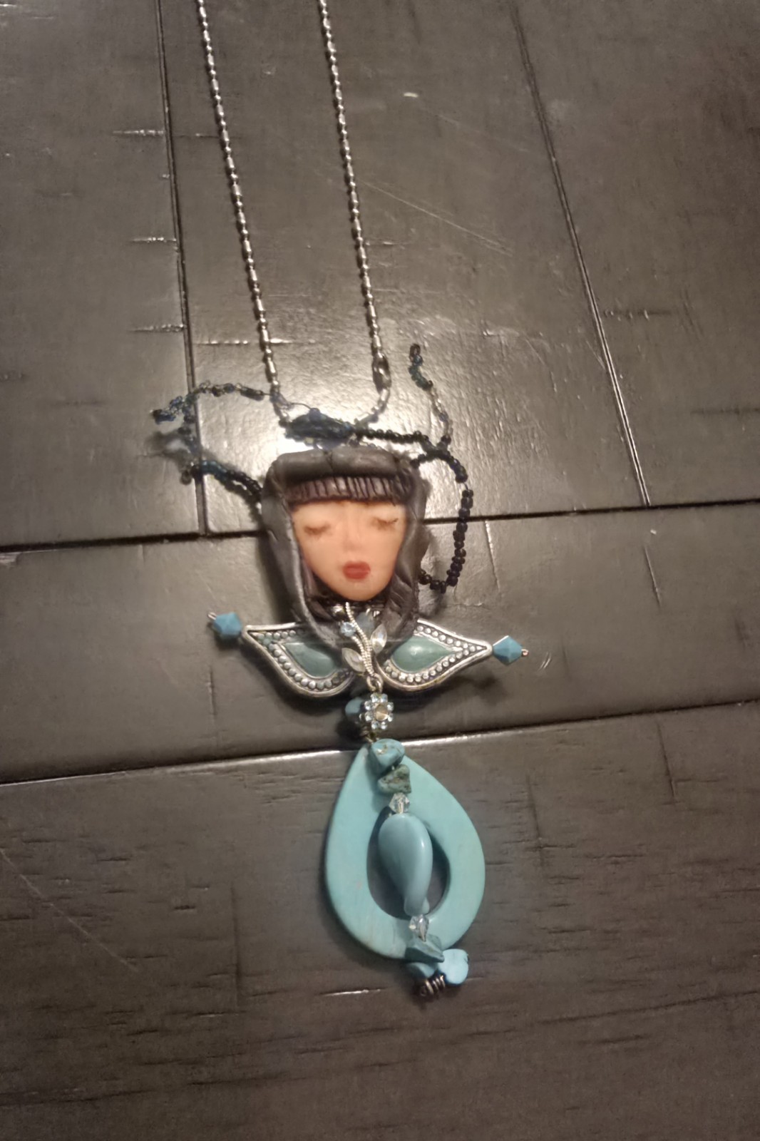 handcrafted assemblage art necklace, polymer clay . #gothic #steampunk