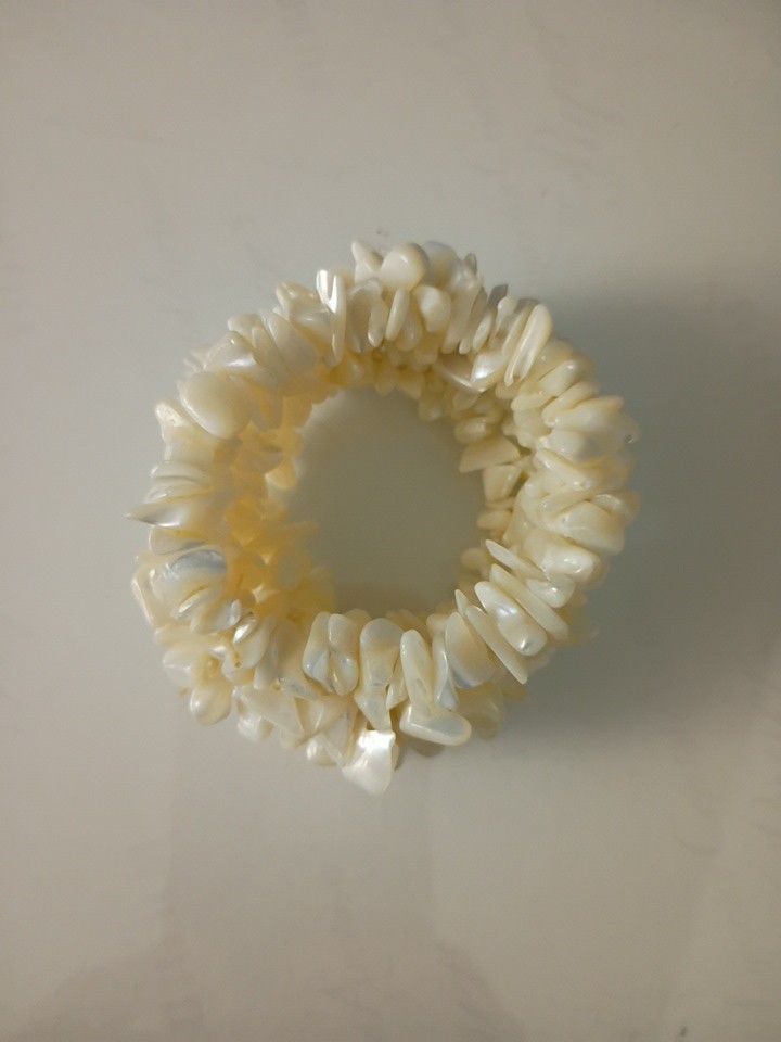 Stretch Beaded Bracelet White Mother of Pearl Chip Wide
