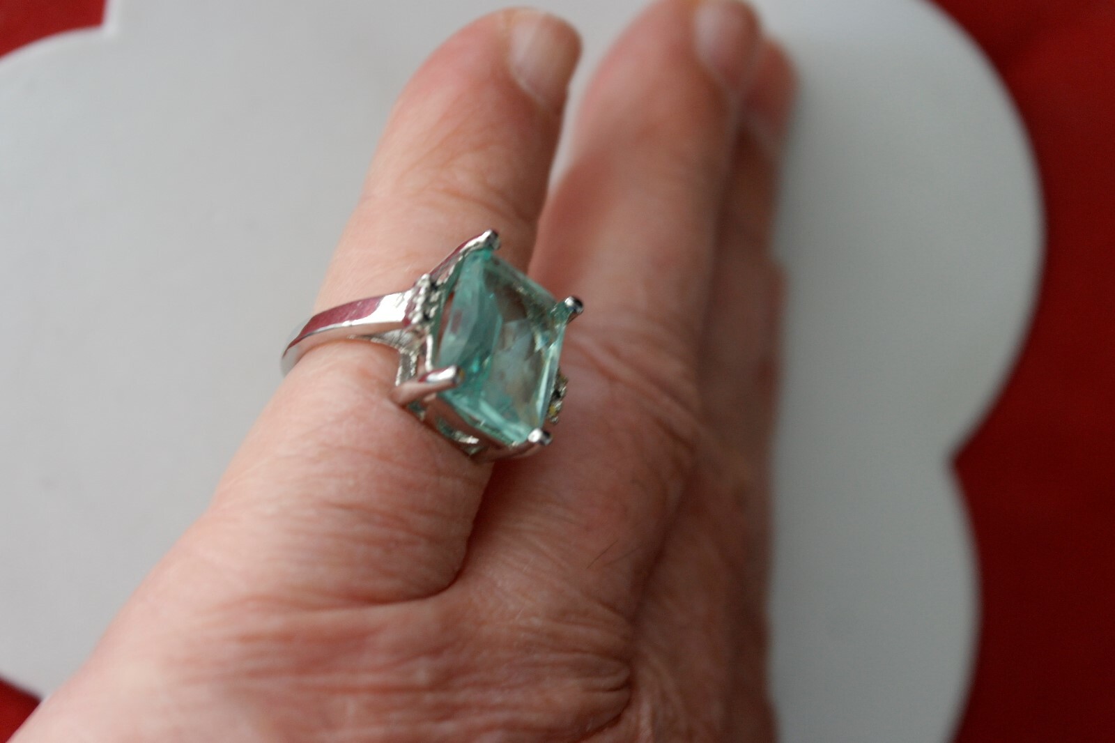 Beautiful 925 Filled Silver Ring With Aquamarine & Cz. 4 Gr.1.7X1.5 Cm. In Box