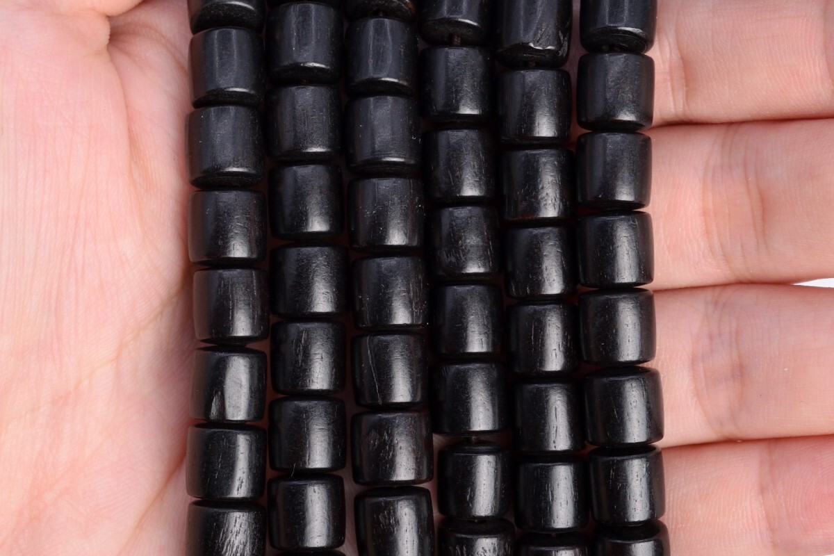 8x8MM 108 Pcs Ebony Blackwood Mala Beads Natural Wood Round Tube Beads 33″