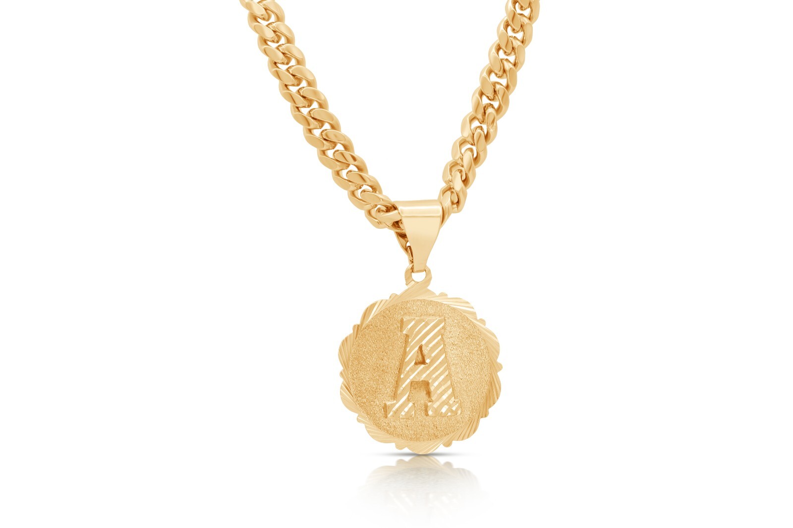 Gold Initial Necklace, 14k Heavy Plated Gold, 7mm Curb Chain For Men