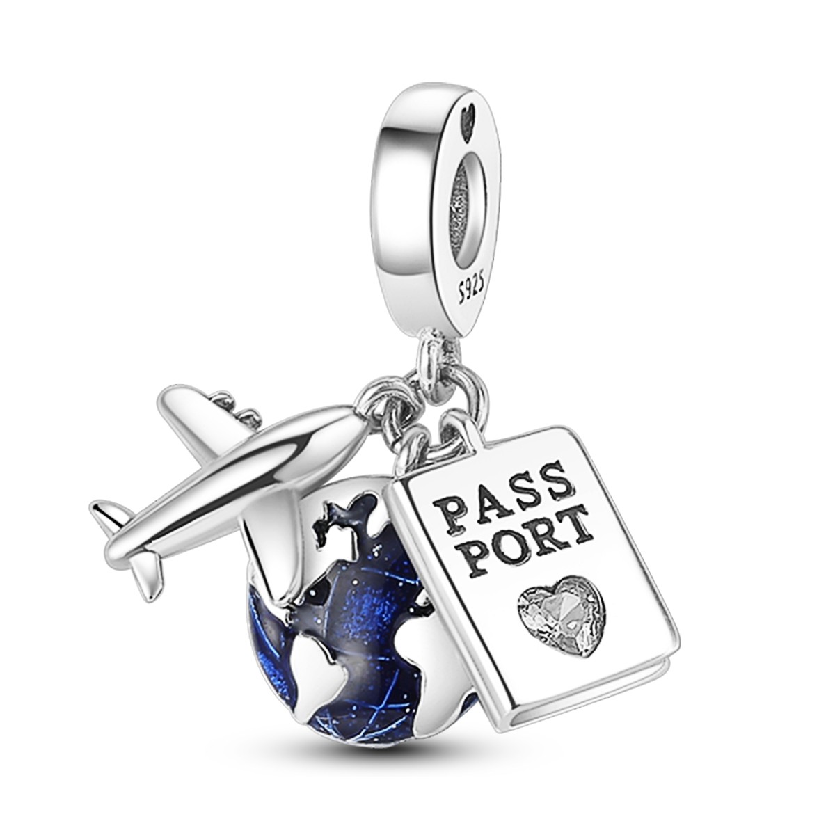 LAZA 925 Sterling Silver Airplane Passport Earth DIY Charms Travel for Bracelets