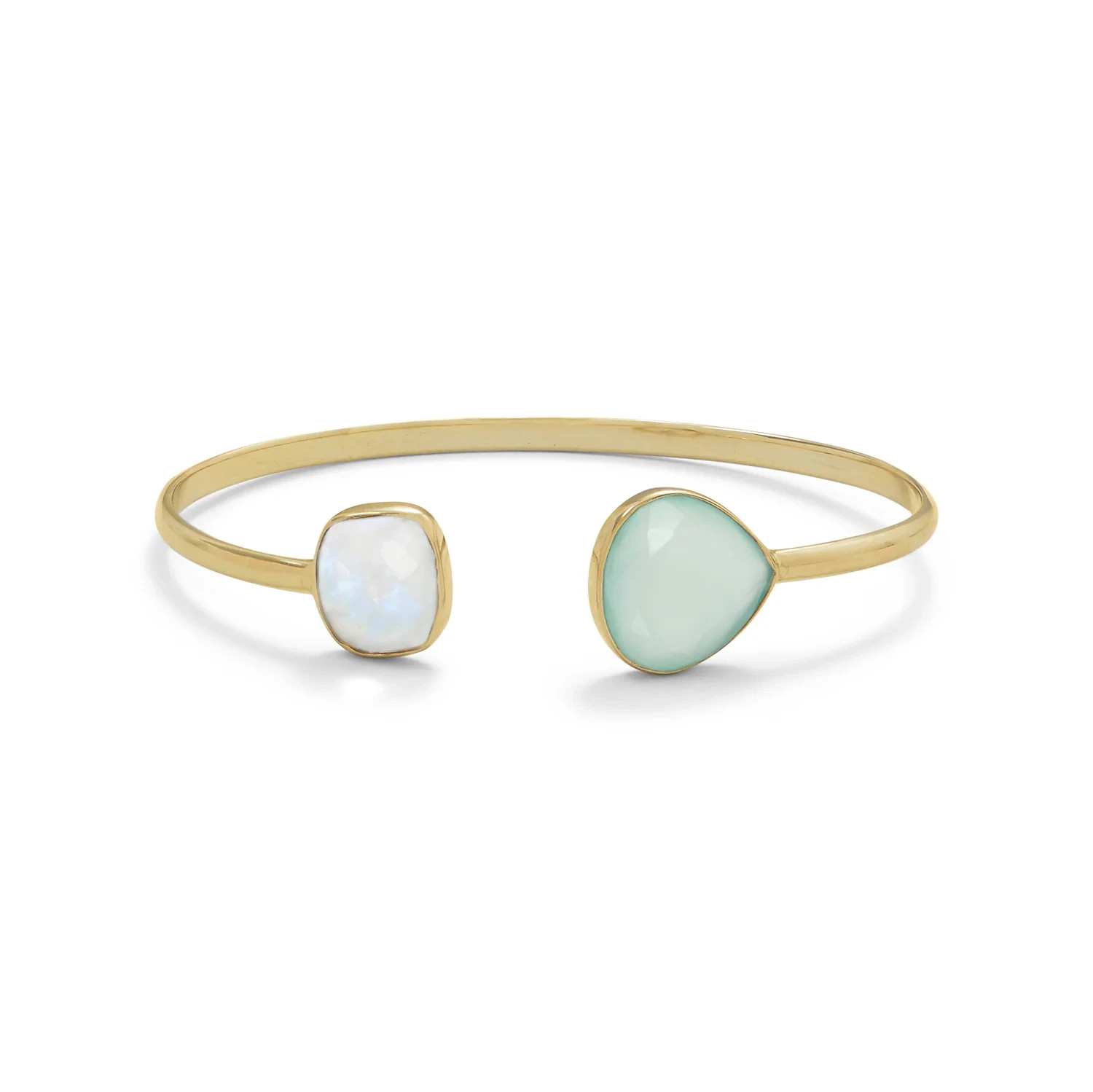 Rainbow Moonstone and Green Chalcedony Cuff – .925 Sterling Silver-NEW