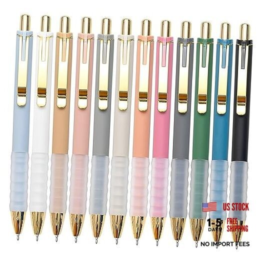 Ballpoint Pens Black Medium Point 1mm Pen with Super Soft Grip gold-12 pcs
