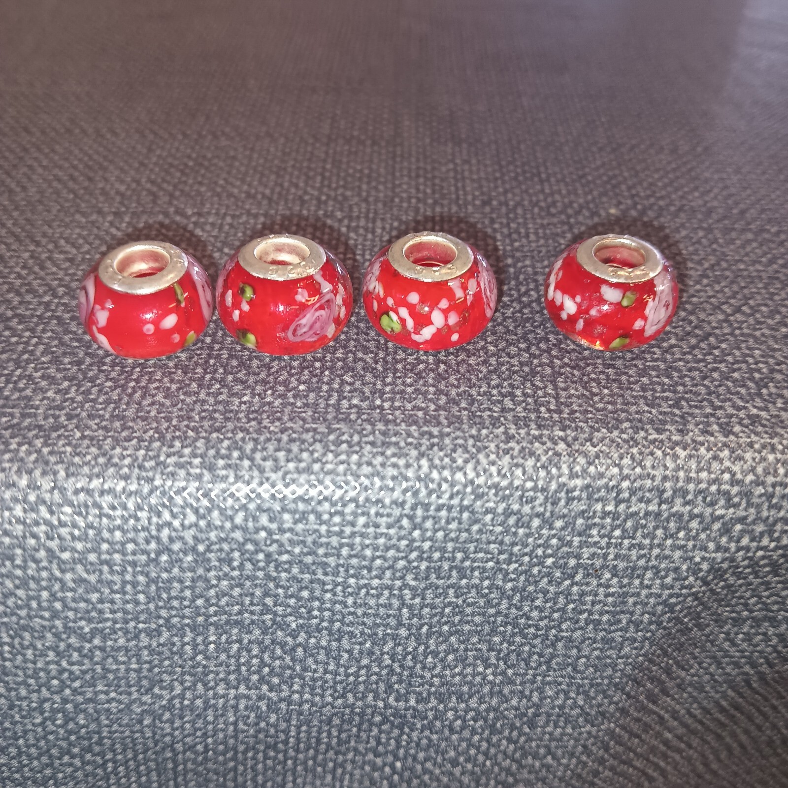 Lot Of (4) Pandora Murano Style 925 Glass Bead / Charms Red Mixed Colors