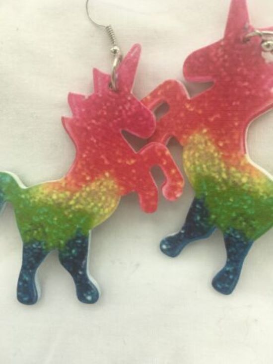 Large Wooden Multicolor Unicorn Hook Earrings
