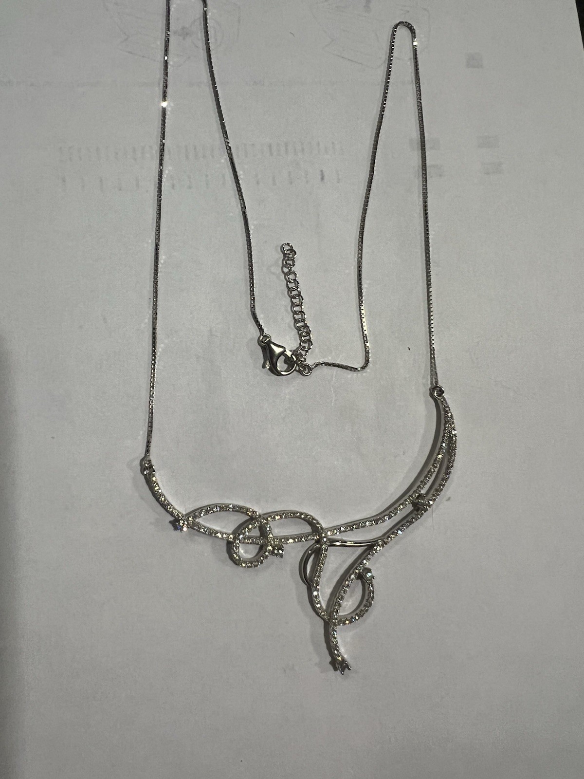 Silver Necklace, Free Form with Man-Made Crystals
