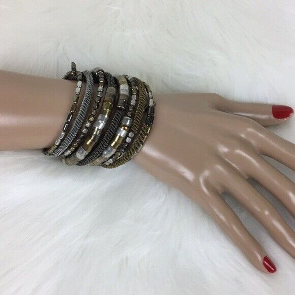 Wrap Coil Bracelet Chunky Bold Boho Cowgirl Tri Colored Mixed Metal Retro Y2K