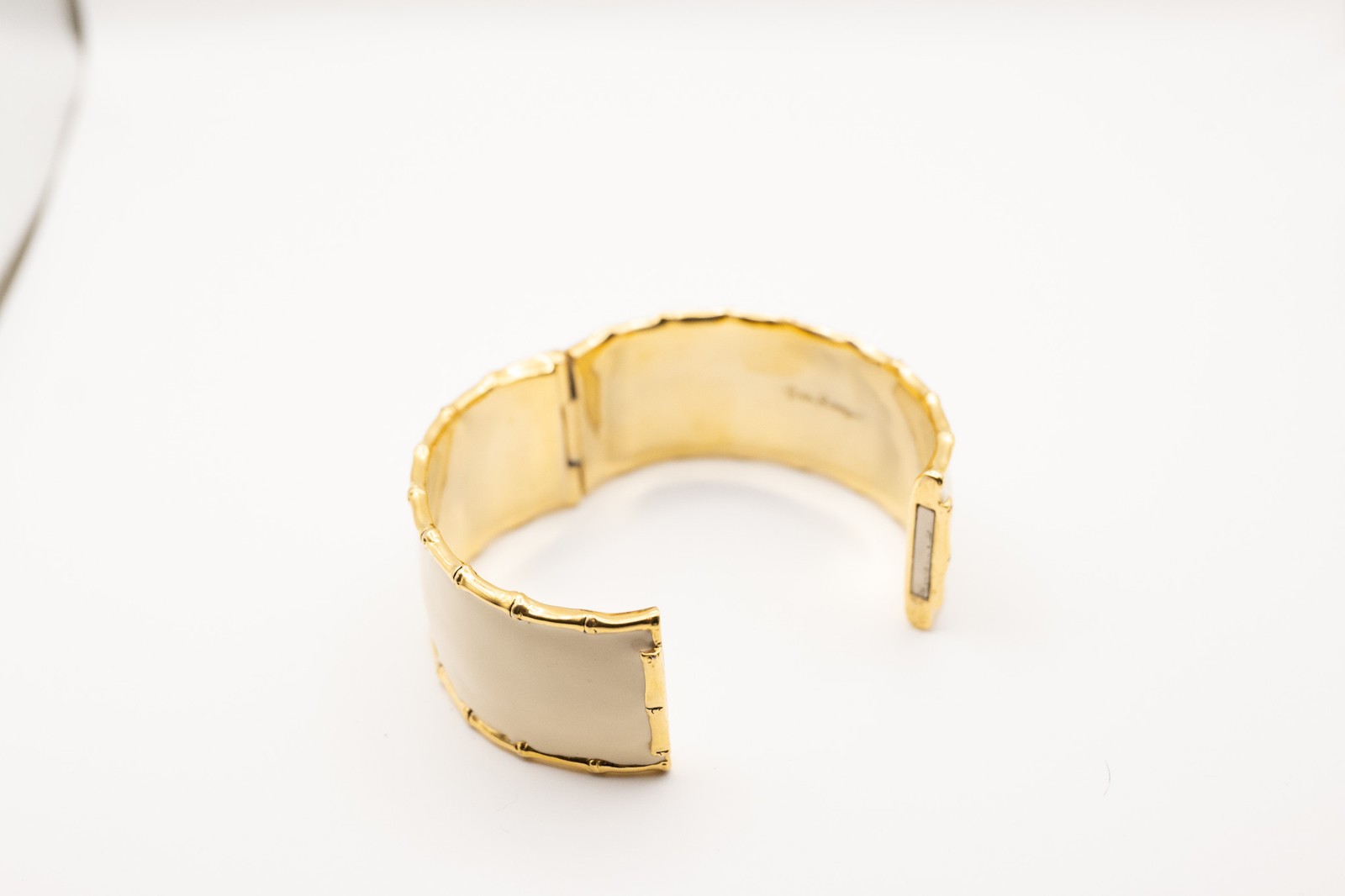 Lilly Pulitzer Bangle Hinge Bracelet Enamel Cream Bamboo Signed FREE Sh Vintage