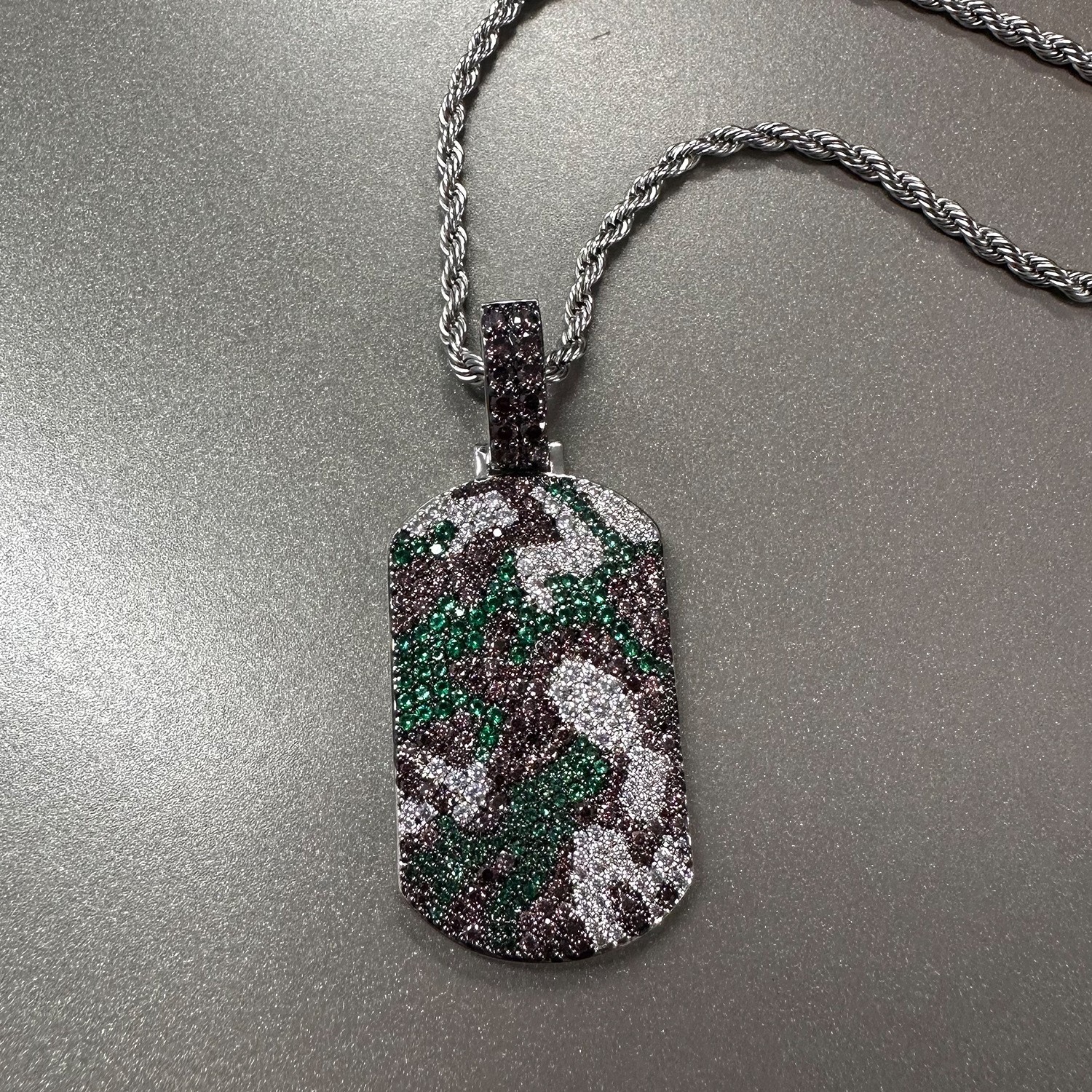 Hip Hop Jewelry Custom Camo Dog Tags Pendant 18K Gold Filled Bling Necklace Gift