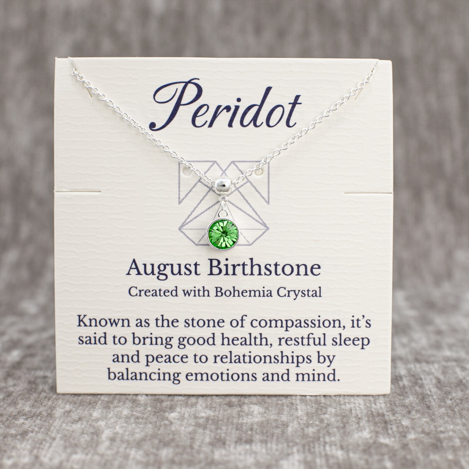 August Birthstone Peridot Necklace, Green Bohemian Crystal, Silver Adjustable