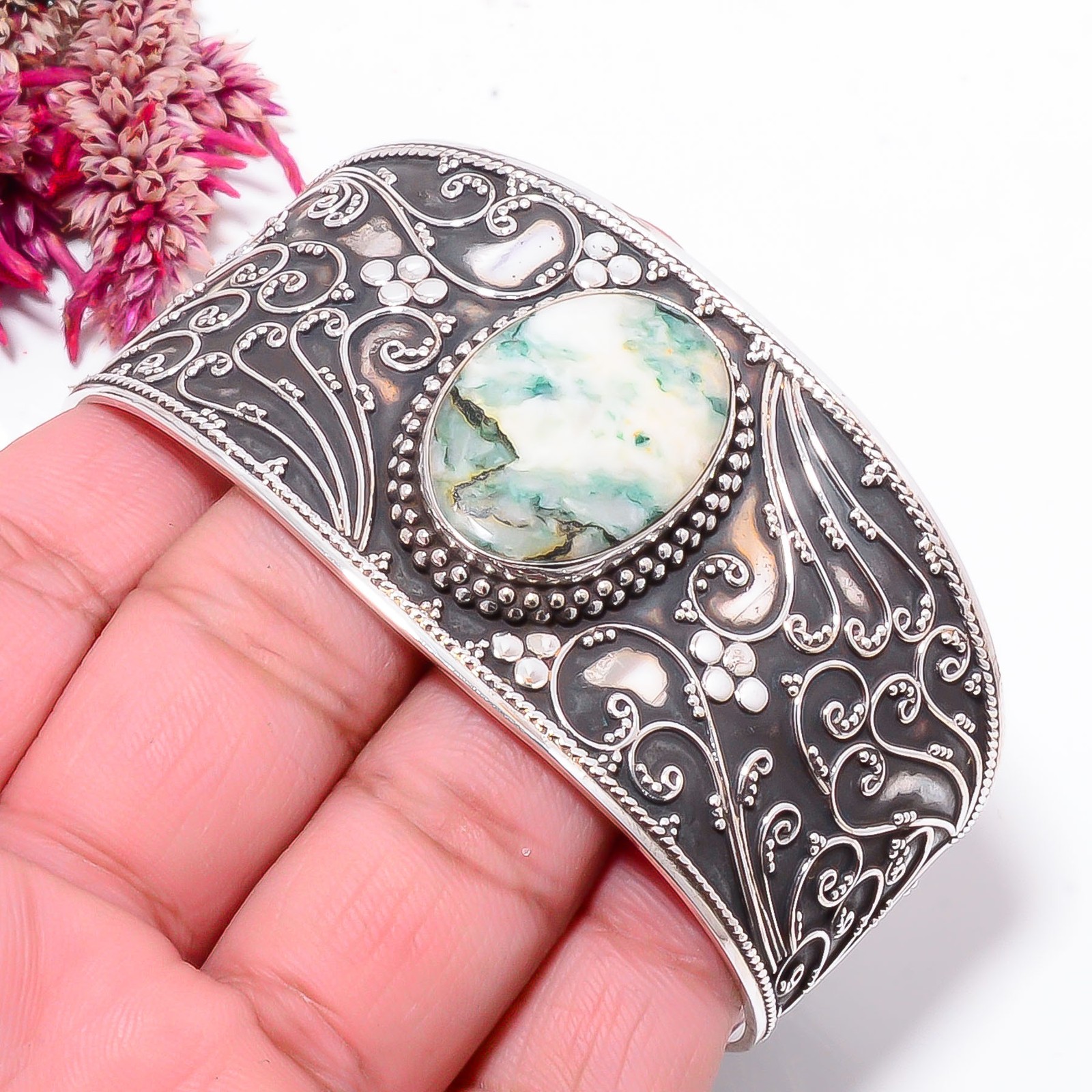 Tree Agate – Australia 925 Sterling Silver Bali Cuff|C968258634