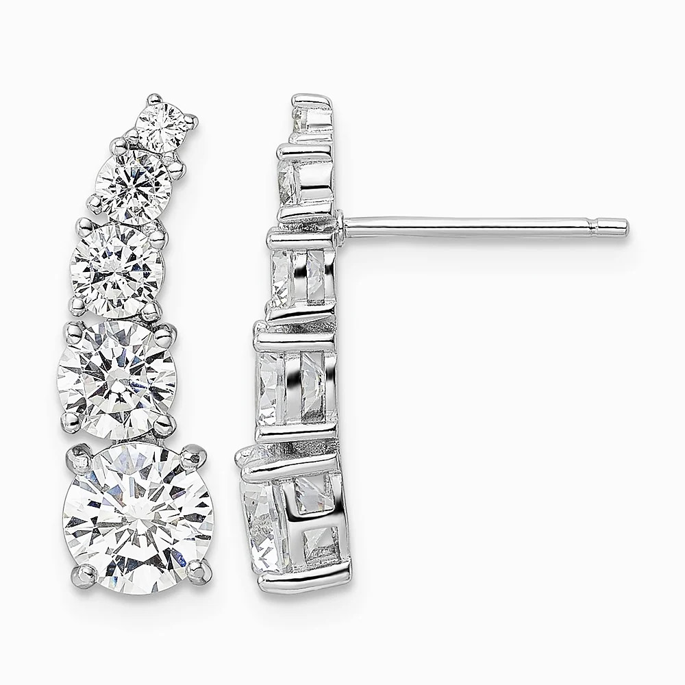 Sterling Silver Rhodium-Plated Polished Graduated CZ Post Earrings