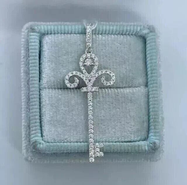 Women’s Stunning Key Pendant Round Cut Simulated Diamond 14K White Gold Plated